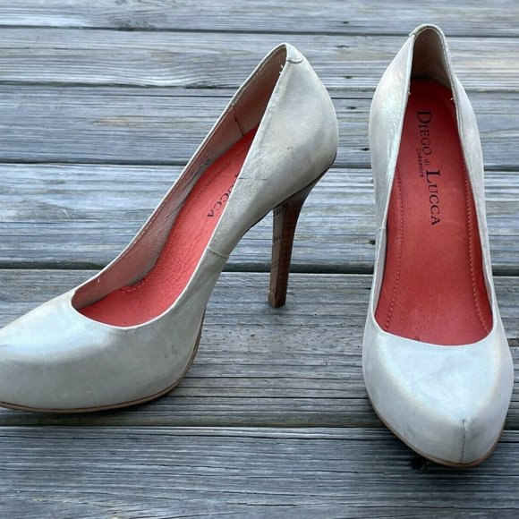 Diego di Lucca Women Heel Shoes Silver Shining Tone Sandal Made in Brazil Sz 6M - Picture 1 of 12